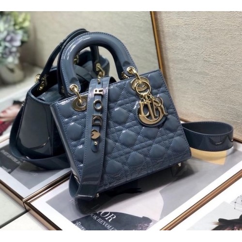 SMALL LADY DIOR BAG Blue Patent Calfskin M0531 Blue