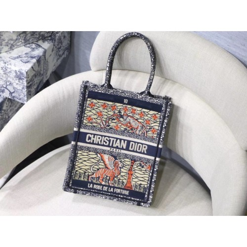 SUN VERTICAL DIOR BOOK TOTE TAROT EMBROIDERED CANVAS BAG M1272Z-6