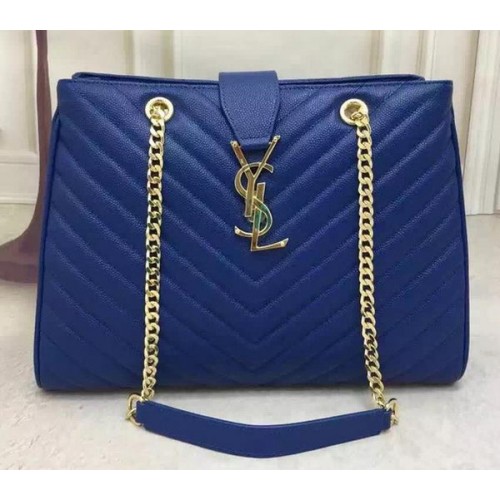 Saint Laurent Large Cabas Cannage Pattern Leather Bag Y26584 Blue
