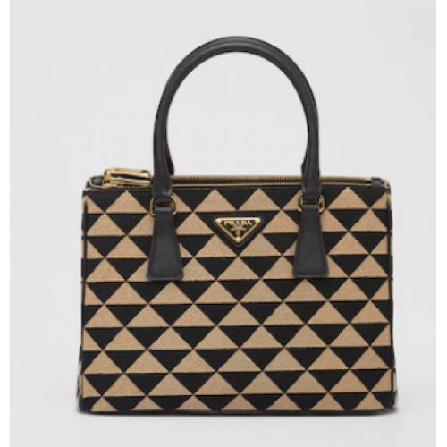 Small Prada Galleria jacquard fabric bag 1BA863 Black&Beige