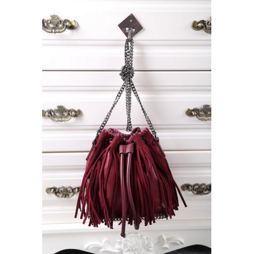 Stella McCartney Falabella Sun Fringed Bucket Bag SMC012 Wine
