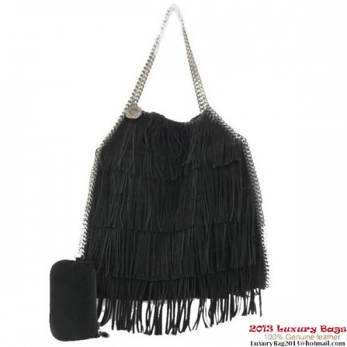Stella McCartney Falabella Shaggy Tassels Fold Over Tote Bag Black