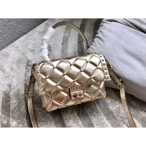 VALENTINO Candy Rockstud quilted leather shoulder bag 6019 gold
