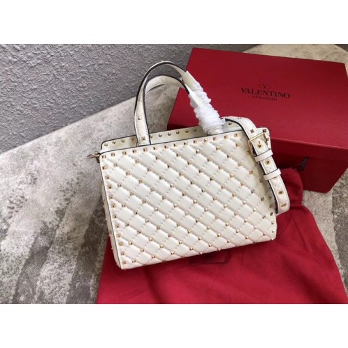 VALENTINO Candystud quilted leather tote 0061 white
