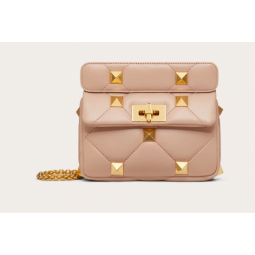 VALENTINO GARAVANI ROMAN STUD Small sheepskin bag 1W2B0L04 Cream apricot