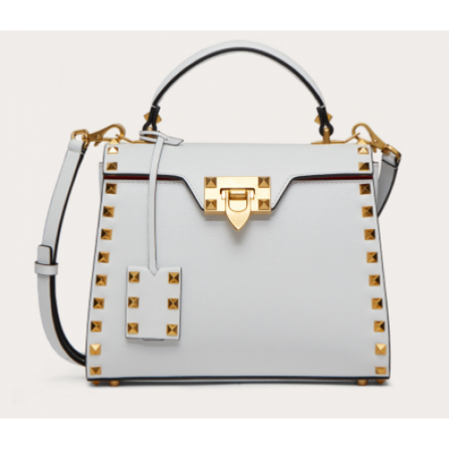 VALENTINO GARAVANI Rockstud Alcove Small grain calf leather handbag 2B0J71 white