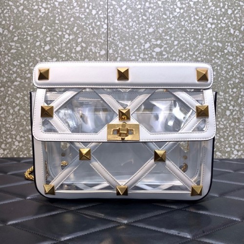 VALENTINO GARAVANI Roman Stud soft sheep leather chain shoulder bag WW2B0I60B white