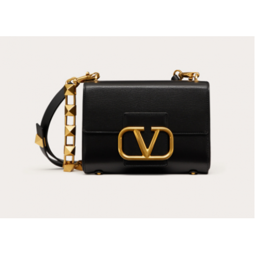VALENTINO GARAVANI Stud Sign Grained Calfskin Shoulder Bag V0196 black