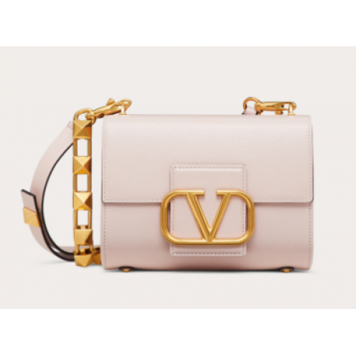 VALENTINO GARAVANI Stud Sign Grained Calfskin Shoulder Bag V0196 pink