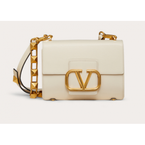 VALENTINO GARAVANI Stud Sign Grained Calfskin Shoulder Bag V0196 white