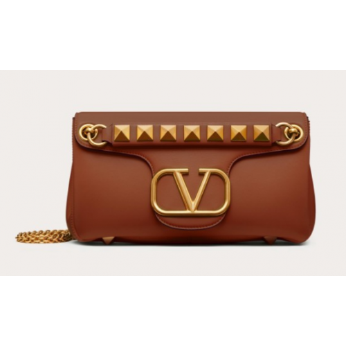 VALENTINO GARAVANI Stud Sign nappa Shoulder Bag NL098 caramel