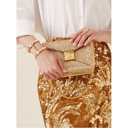 VALENTINO ONE STUD Small Rhinestone Embroidery shoulder bag 1W0B0L YELLOW