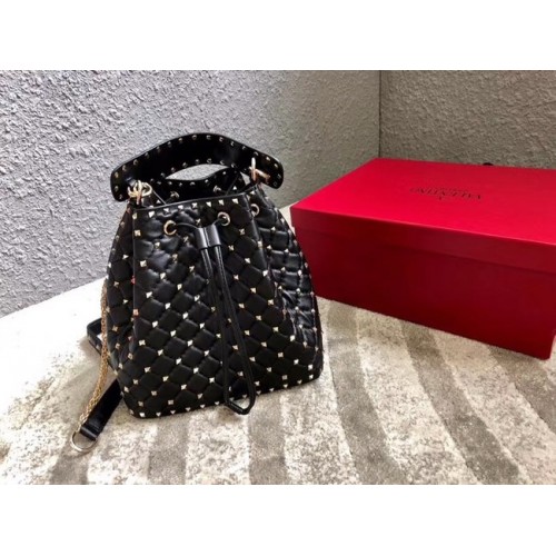 VALENTINO Rockstud leather bucket bag 0059L black