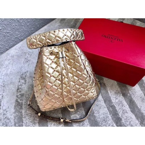 VALENTINO Rockstud leather bucket bag 0059L gold