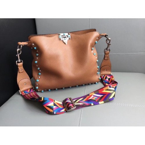 VALENTINO Rockstud leather messenger bag 50031-2 brown