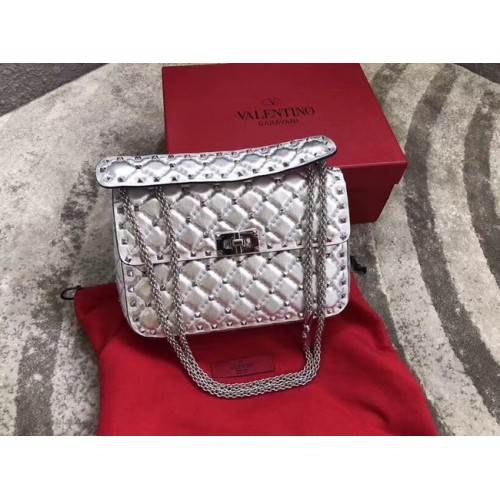 VALENTINO Rockstud medium leather shoulder bag 0123 silver
