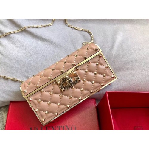 VALENTINO Rockstud quilted leather cross-body bag 0702 apricot