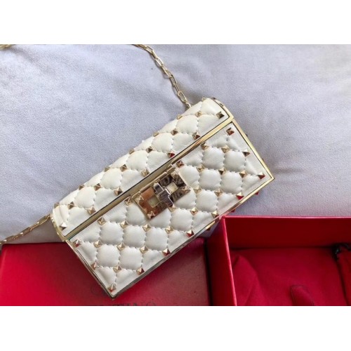 VALENTINO Rockstud quilted leather cross-body bag 0702 white