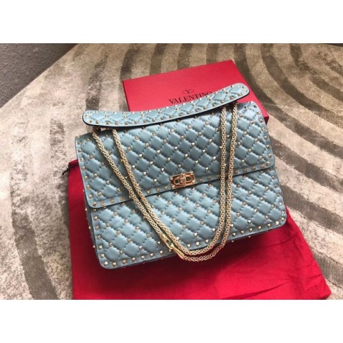 VALENTINO Spike quilted leather large shoulder bag 0027 Light blue