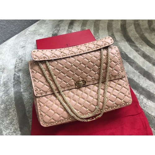 VALENTINO Spike quilted leather large shoulder bag 0027 pink