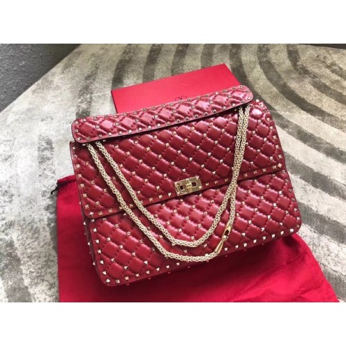 VALENTINO Spike quilted leather large shoulder bag 0027 red