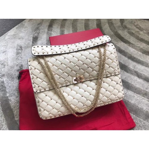 VALENTINO Spike quilted leather large shoulder bag 0027 white