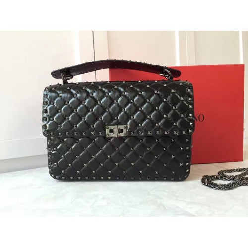 VALENTINO Spike quilted leather large shoulder bag A0327 black