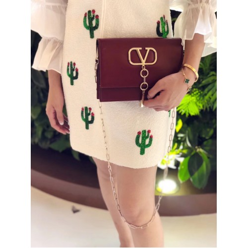 VALENTINO VLOCK Origianl leather shoulder bag 0910 Burgundy