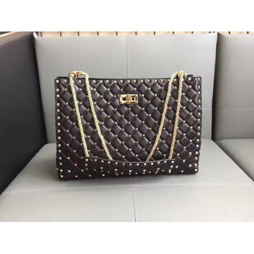 Valentino Starry Series Shopping Bag  Original Sheepskin Leather 0346 Black