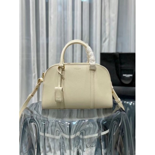 YSL CASSANDRA MEDIUM TOP HANDLE BAG IN GRAIN DE POUDRE EMBOSSED LEATHER Y305454 cream