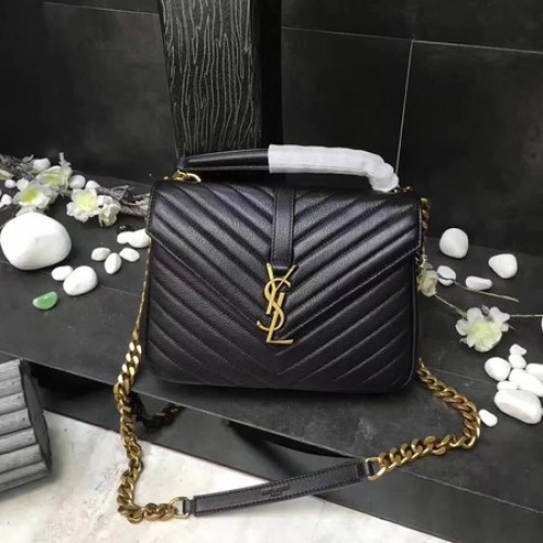 YSL Classic Monogramme Black Leather Flap Bag Y392737 Gold