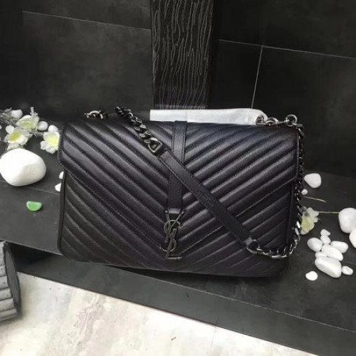 YSL Classic Monogramme Black Leather Flap Bag Y392738 Silver