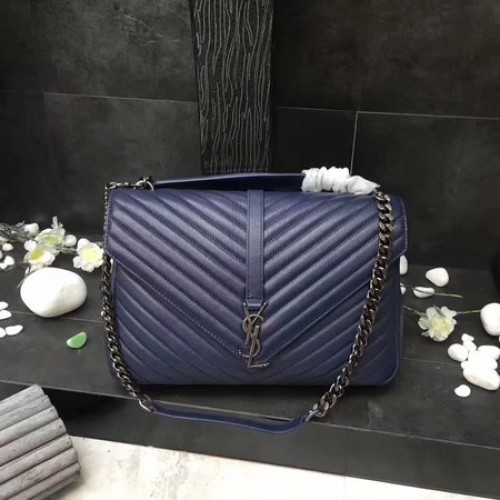 YSL Classic Monogramme Blue Leather Flap Bag Y392738 Silver