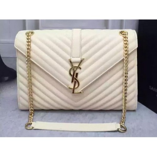 YSL Classic Monogramme Flap Bag Calfskin Leather Y26588 White