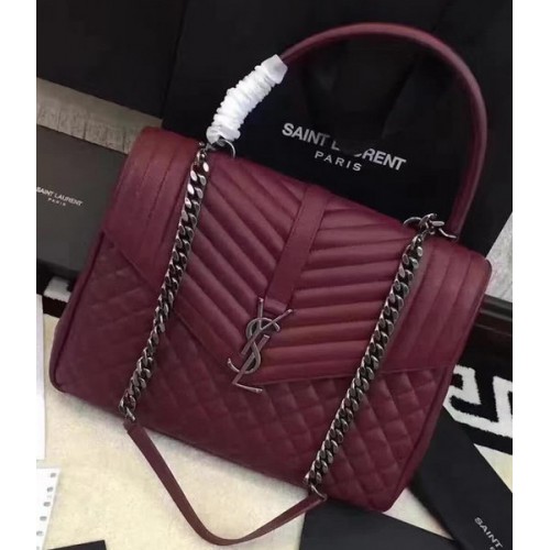 YSL Classic Monogramme Flap Bag Calfskin Leather Y268033 Burgundy