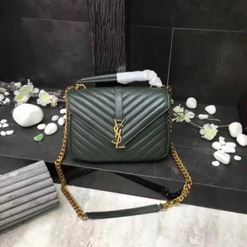 YSL Classic Monogramme Green Leather Flap Bag Y392737 Gold