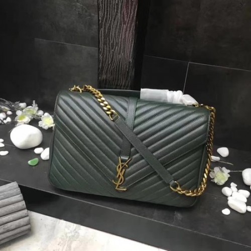 YSL Classic Monogramme Green Leather Flap Bag Y392738 Gold