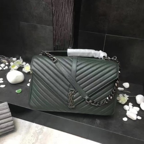 YSL Classic Monogramme Green Leather Flap Bag Y392738 Silver