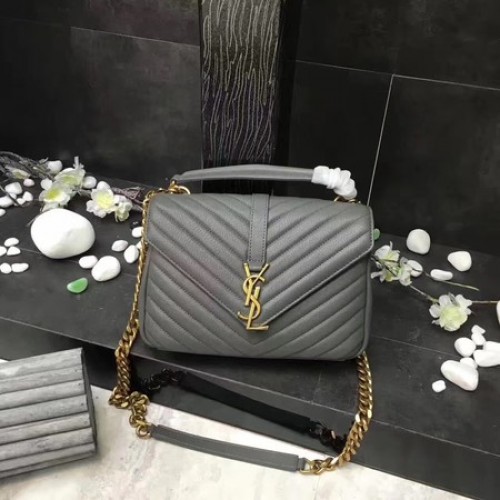 YSL Classic Monogramme Grey Leather Flap Bag Y392737 Gold
