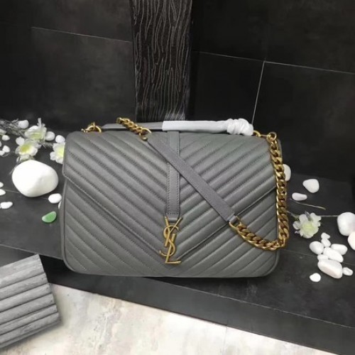 YSL Classic Monogramme Grey Leather Flap Bag Y392738 Gold