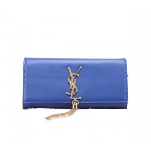 YSL Classic Monogramme Tassel Smooth Leather Clutch Bag Y8908 Blue