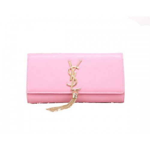 YSL Classic Monogramme Tassel Smooth Leather Clutch Bag Y8908 Pink