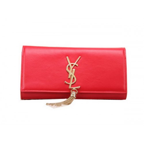 YSL Classic Monogramme Tassel Smooth Leather Clutch Bag Y8908 Red