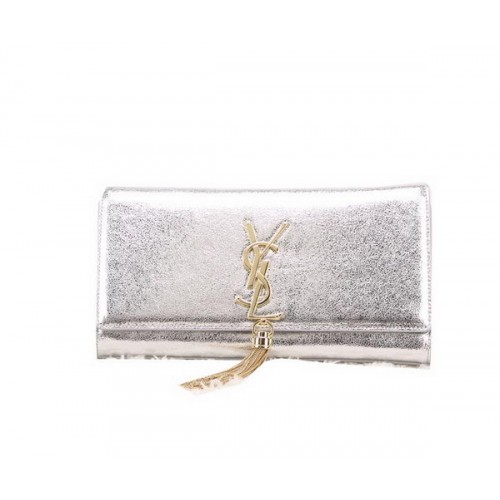 YSL Classic Monogramme Tassel Smooth Leather Clutch Bag Y8908 Silver