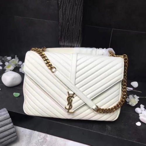 YSL Classic Monogramme White Leather Flap Bag Y392738 Gold