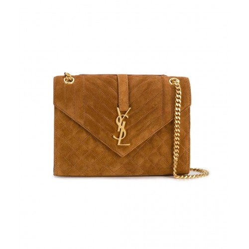 YSL ENVELOPPE MEDIUM BAG IN MIX MATELASSE GRAIN DE POUDRE EMBOSSED IN SUEDE Y487206 brown
