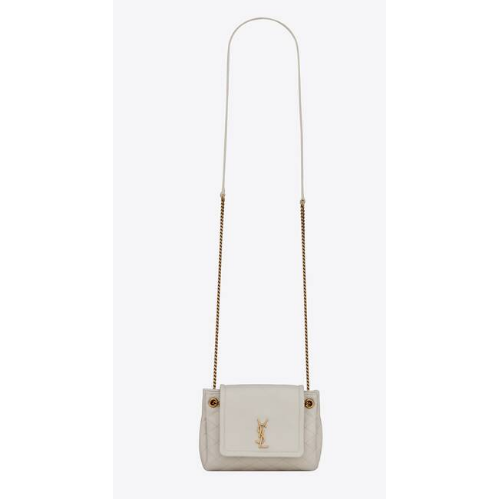 YSL MONOGRAM MINI NOLITA IN LAME LEATHER 672738 BLANC VINTAGE