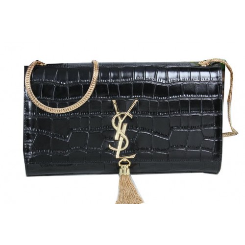 YSL Monogramme Cross-body Shoulder Bag Croco Leather Y311214 Black
