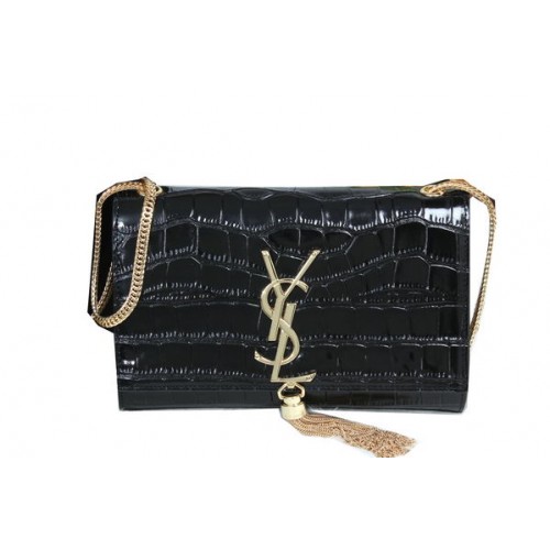YSL Monogramme Cross-body Shoulder Bag Croco Leather Y311218 Black