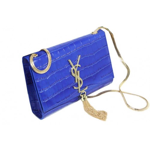 YSL Monogramme Cross-body Shoulder Bag Croco Leather Y311218 Blue